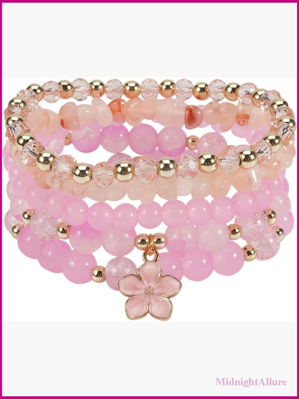 Multilayer Crystal & Flower Charm Stackable Bracelets Set